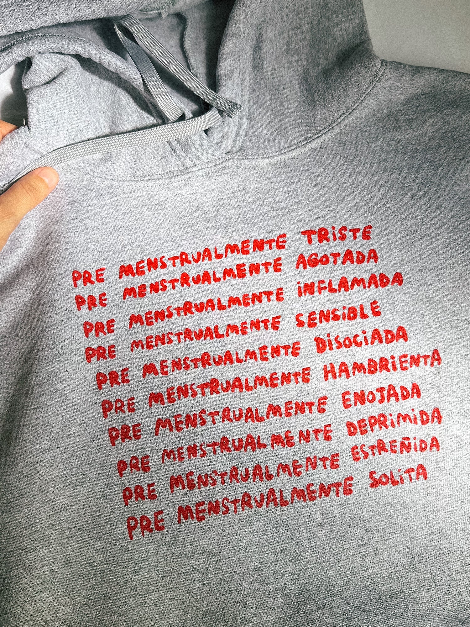 pre menstrual hoodie gris