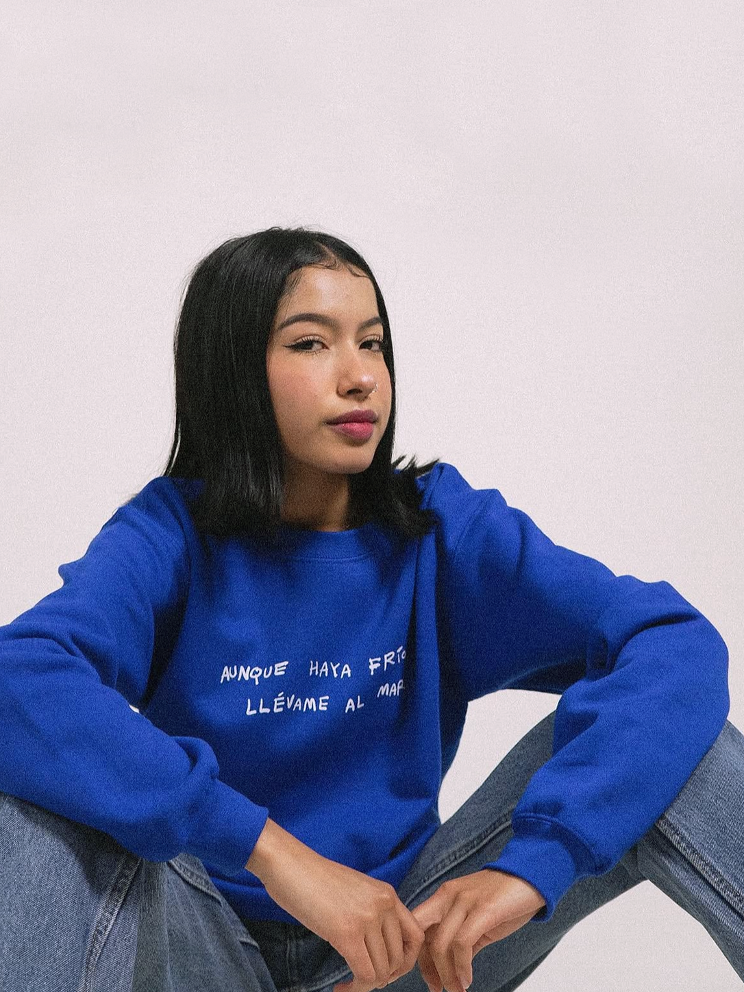 Aunque haya frío llévame al mar, Sudadera Azul