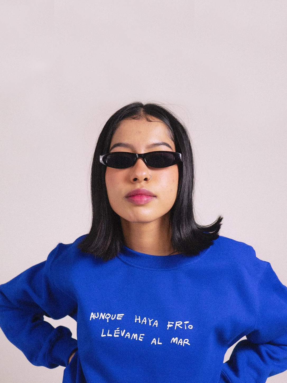 Aunque haya frío llévame al mar, Sudadera Azul
